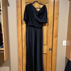 Amsale One Shoulder Dark Navy Gown